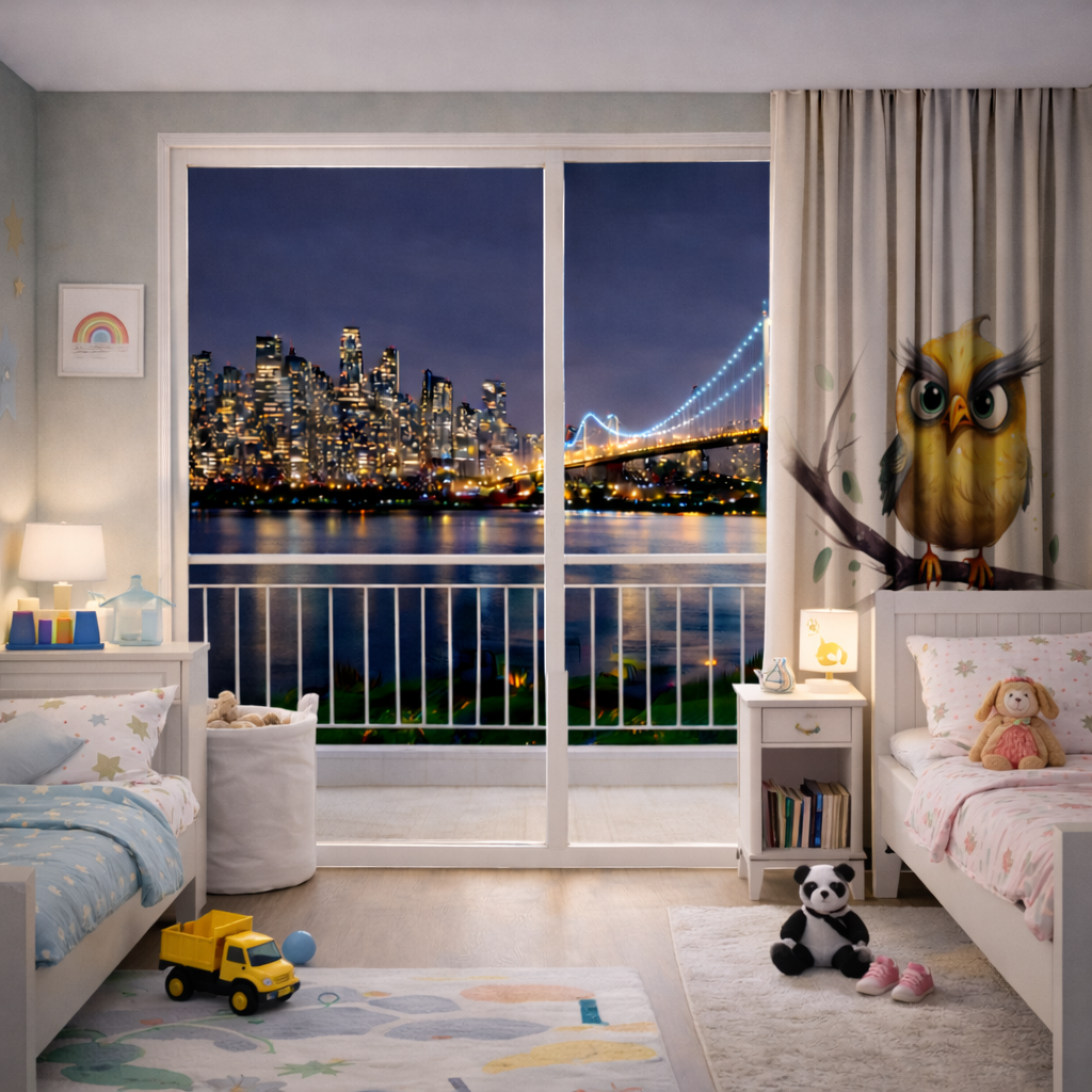 Grumpy Yellow Owl Drapes