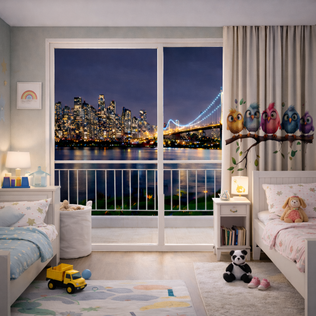 Five Colorful Kawaii Birds on Branch 