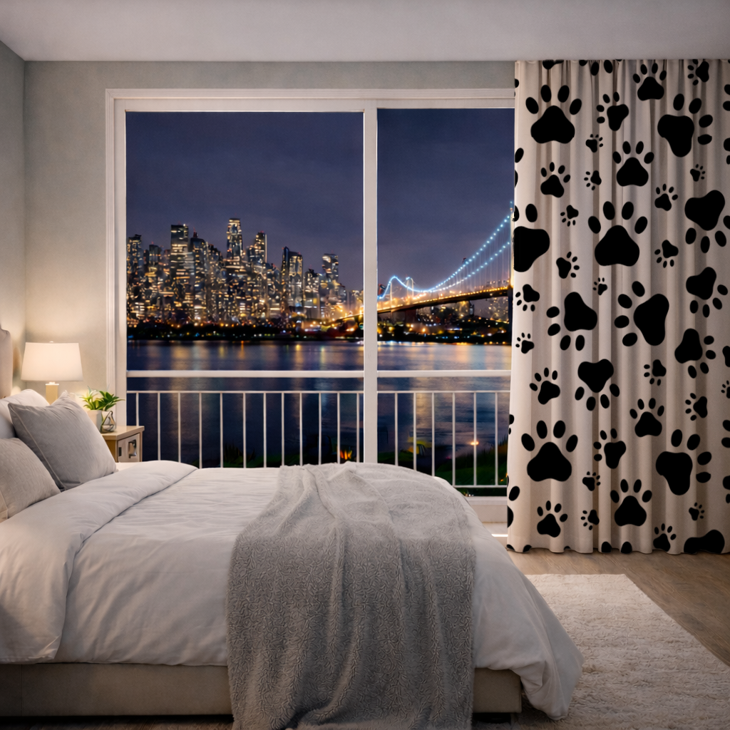 Black and White Paw Pattern Design Drapes