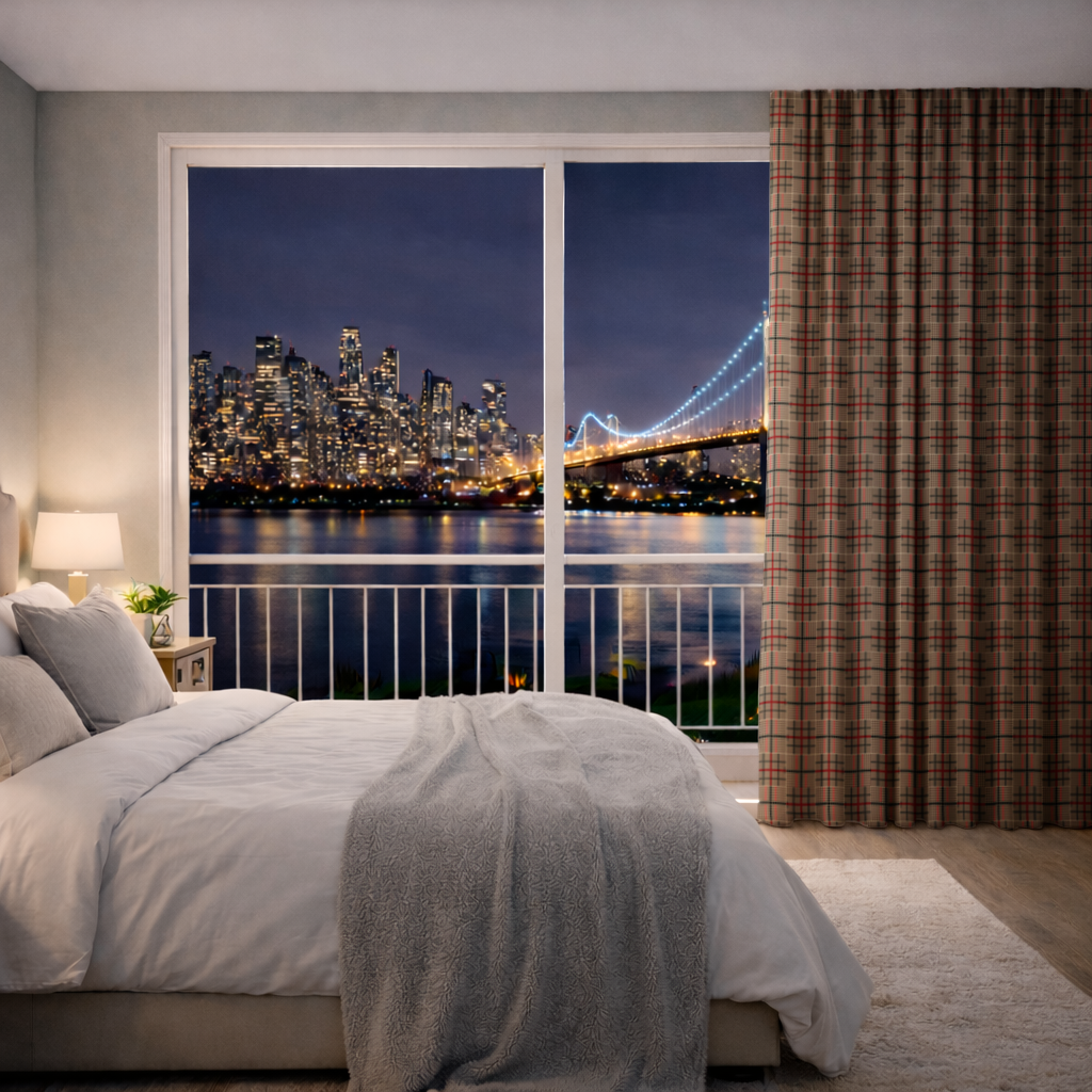 Kırmızı Siyah Geometrik Tribal Desen Fon Perde