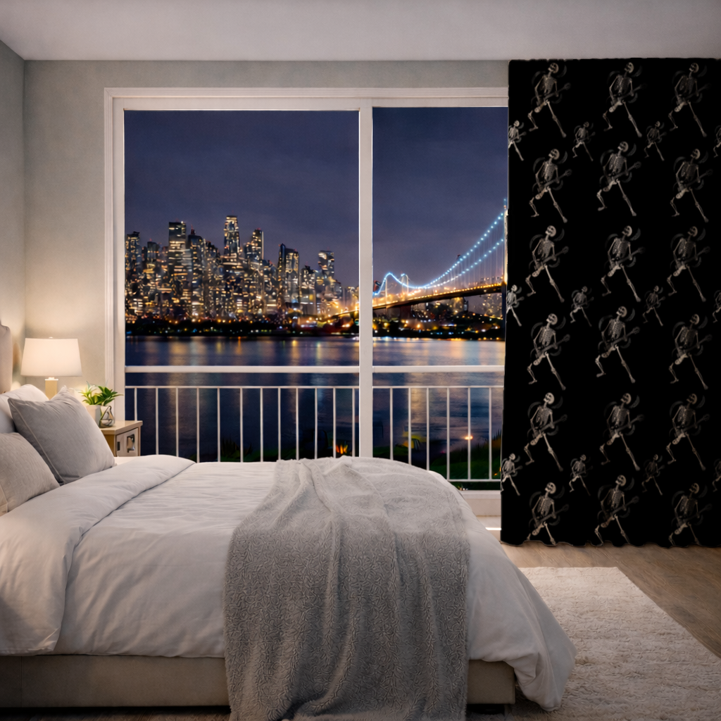 Rock Gitar Çalan İskelet Fon Perde