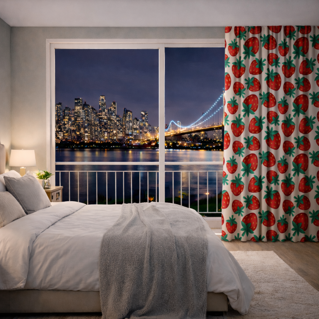 Vibrant Red Strawberry Summer Pattern Drapes