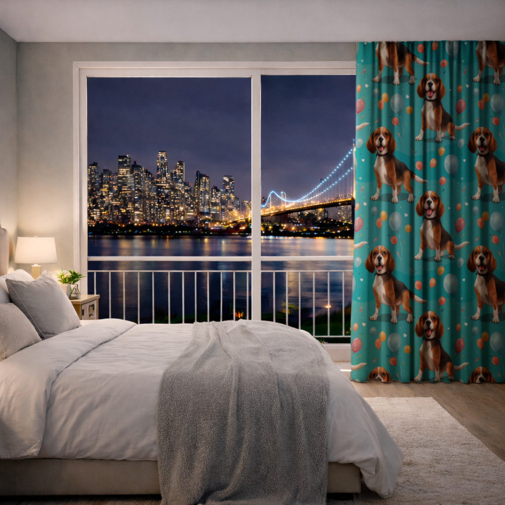 Cute Beagle Dog and Colorful Balloons Seamless Pattern Drapes