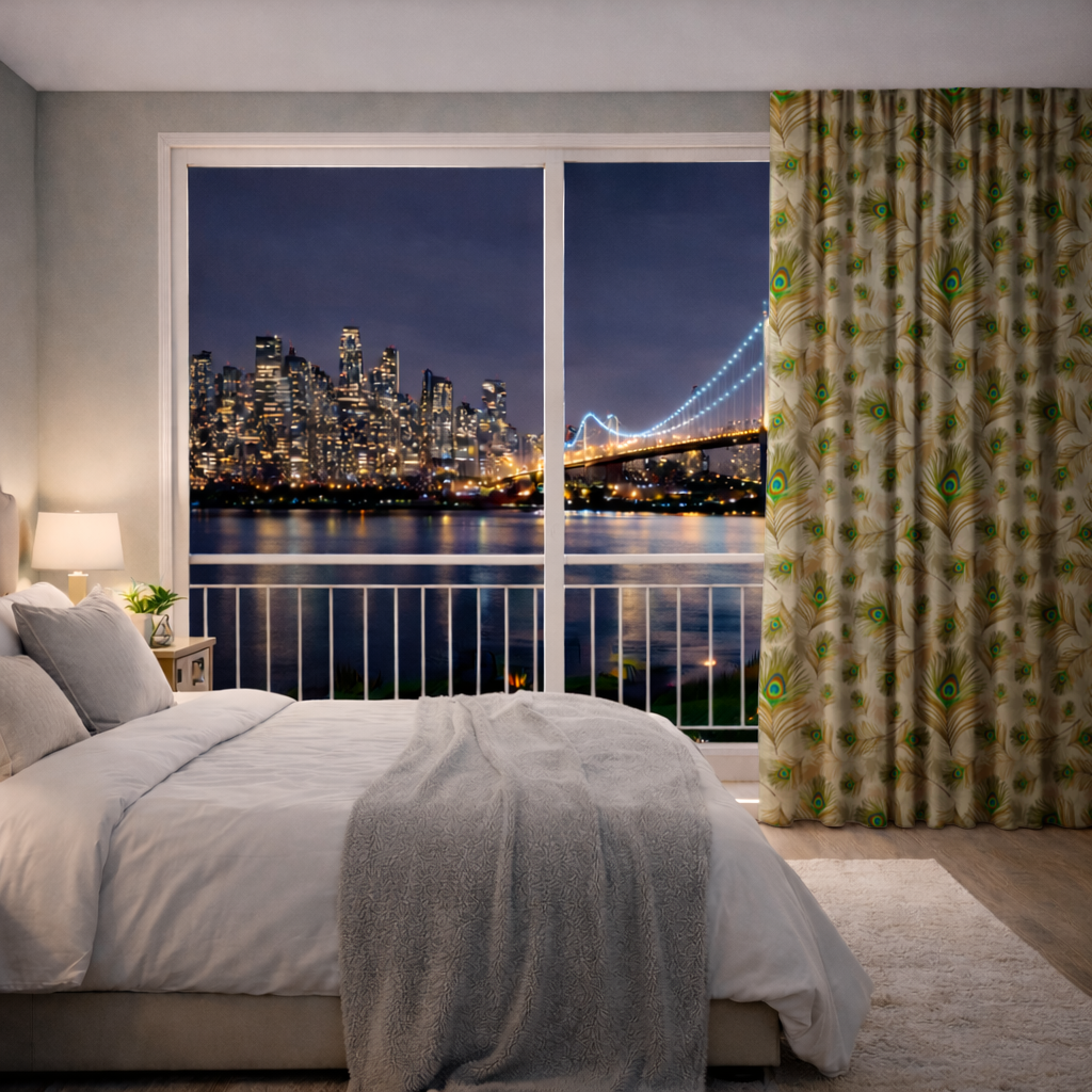 Elegant Peacock Feathers and Exotic Nature Seamless Pattern Drapes