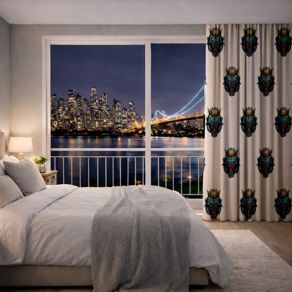 Angry Gorilla King with Crown Graphic - Neon Mascot Design Drapes