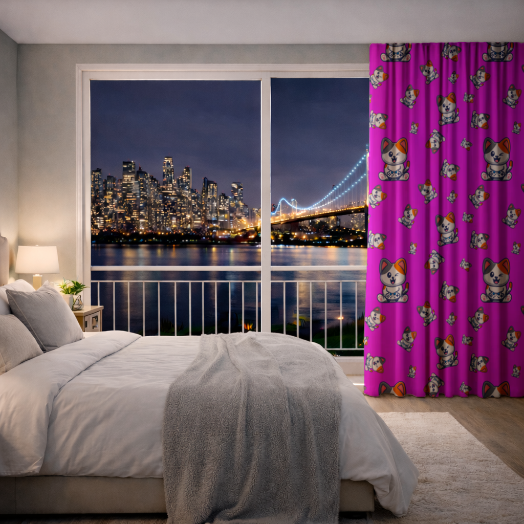 Cute Cartoon Cat Pattern on Pink Background 