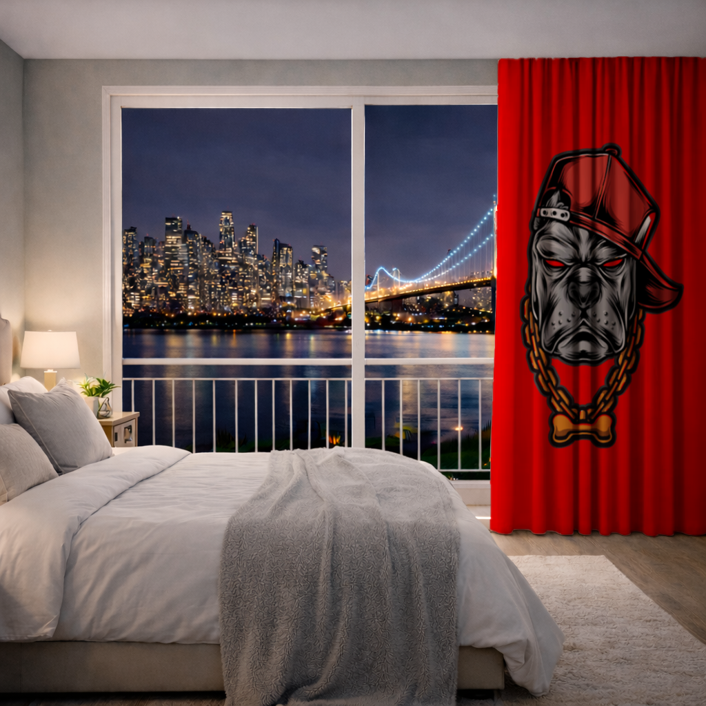Hip Hop Style Gangster Dog Illustration Drapes