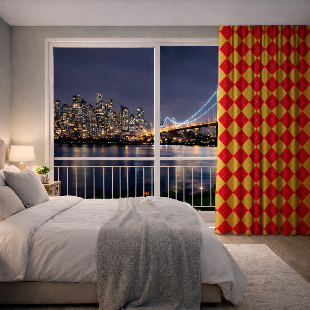 Red and Yellow Argyle Geometric Pattern Background Drapes