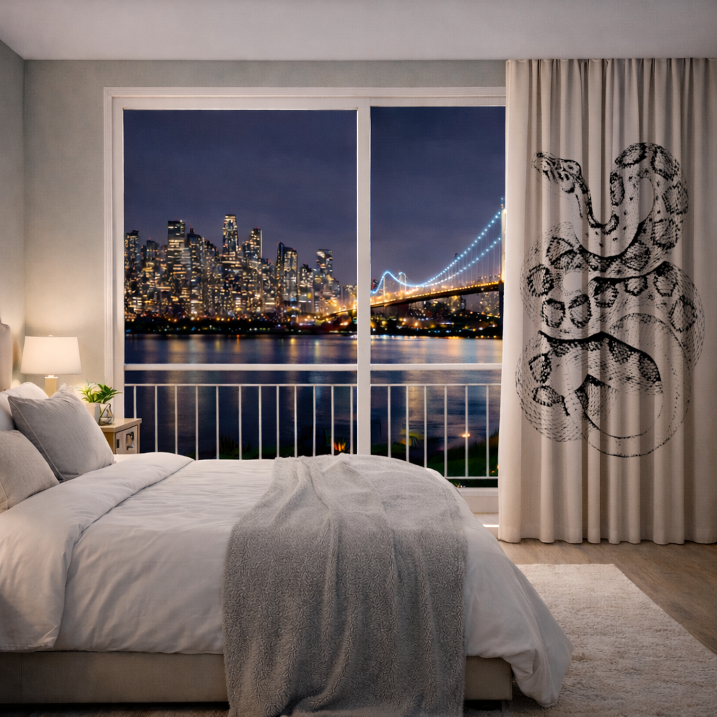 Vintage Tarzda Detaylı Çıngıraklı Yılan İllüstrasyonu Fon Perde