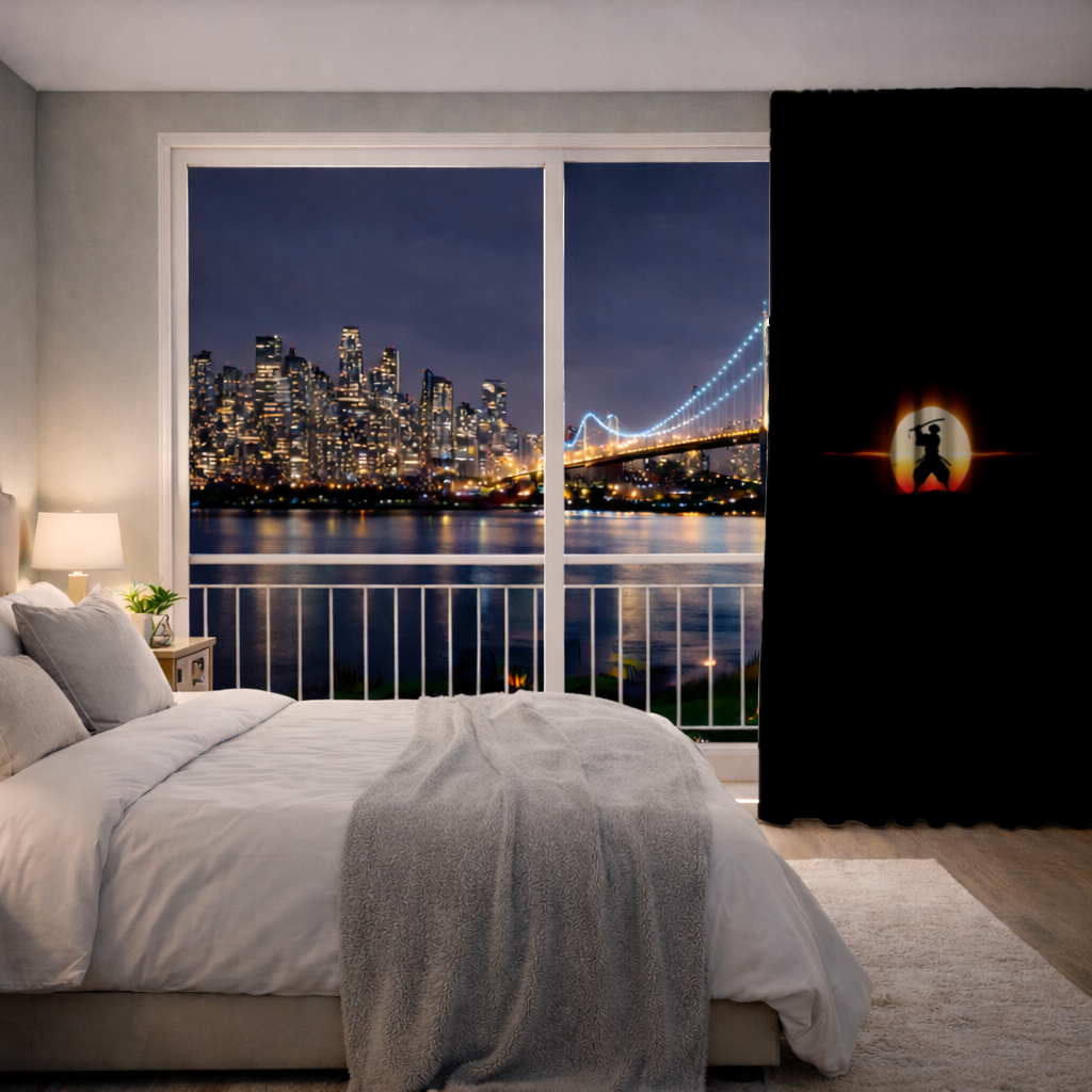 Gün Doğumu Altında Samuray Silüeti Onur ve Güç Fon Perde