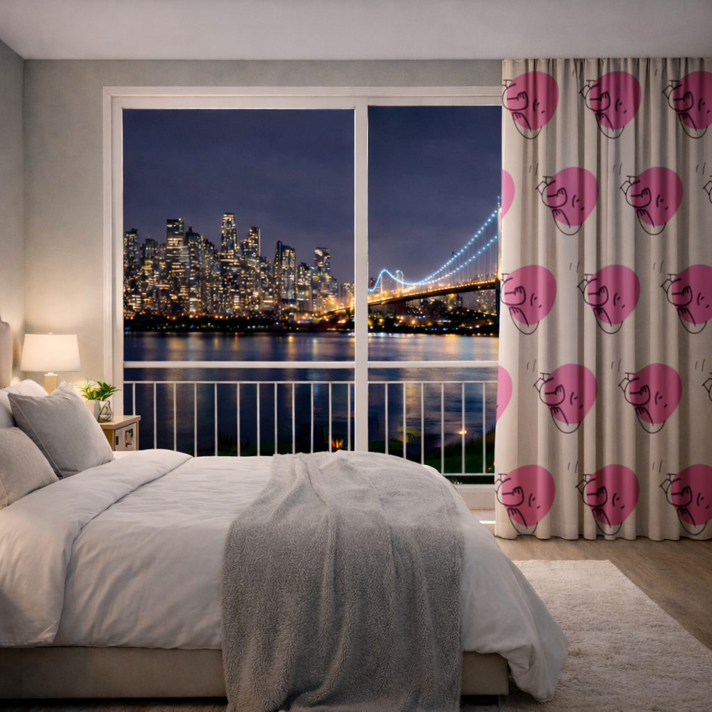 Sevimli Pembe Uzanmış Karakter Çizimi Fon Perde