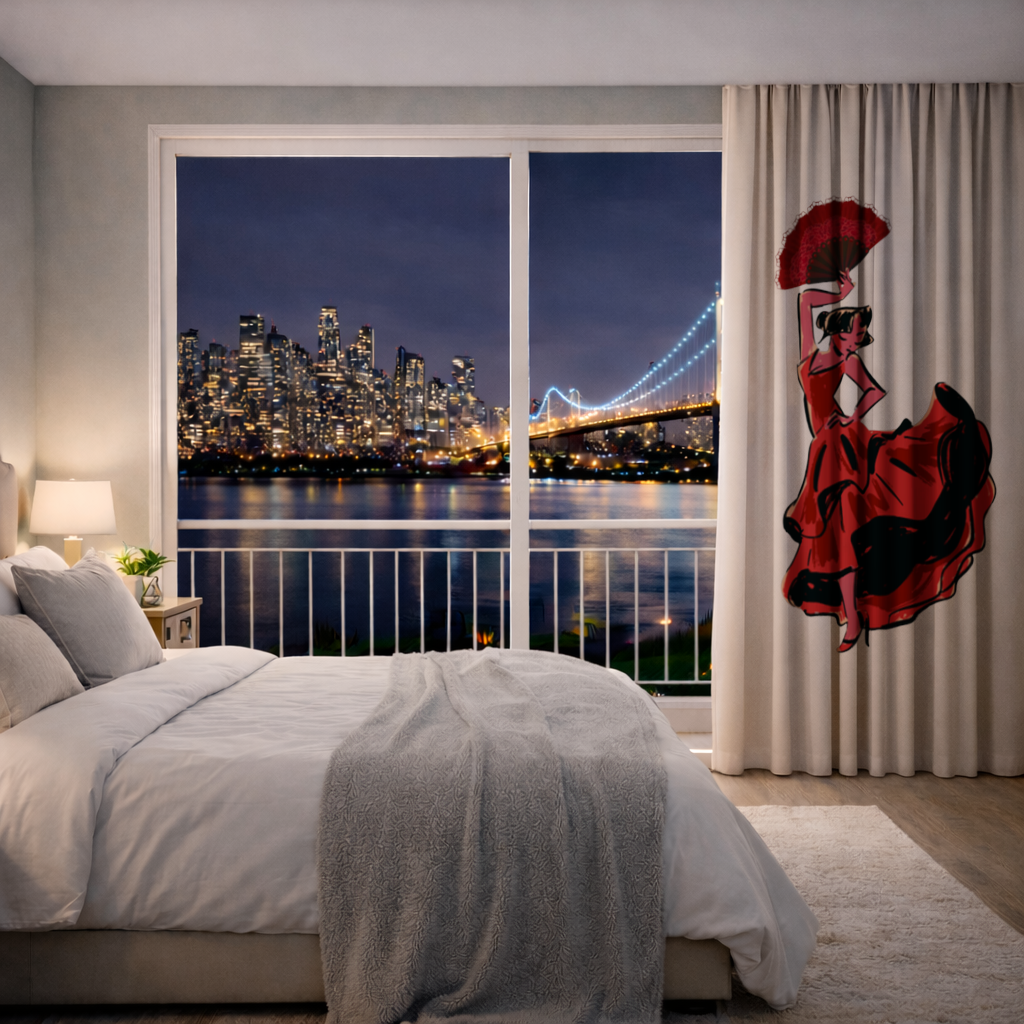 Flamenco Dancer with Fan Illustration Drapes