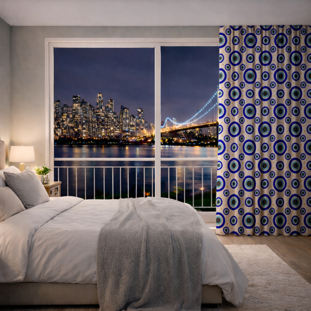 Blue Evil Eye Pattern with Stars Drapes