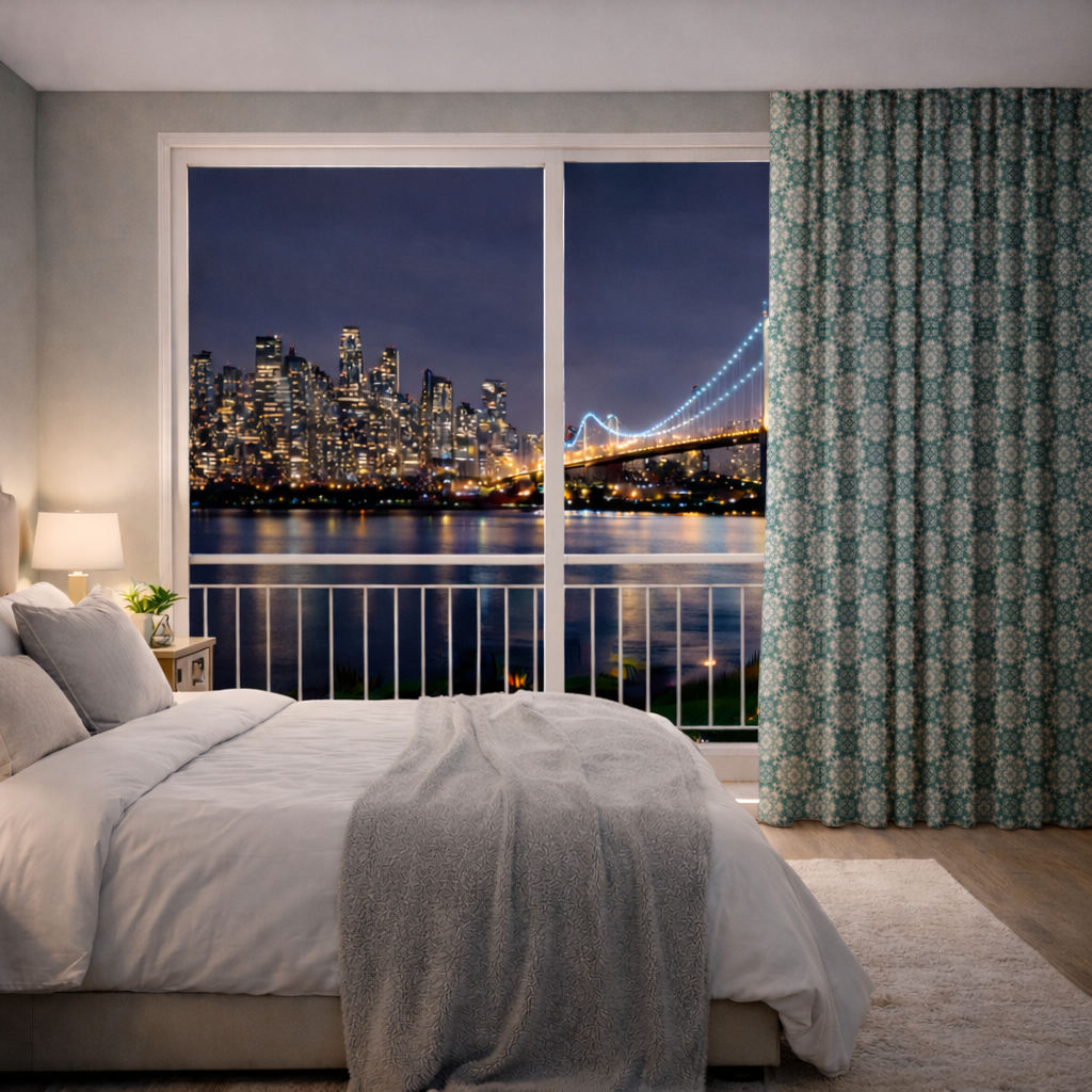 Mavi Piksel Geometrik Süsleme Deseni Fon Perde