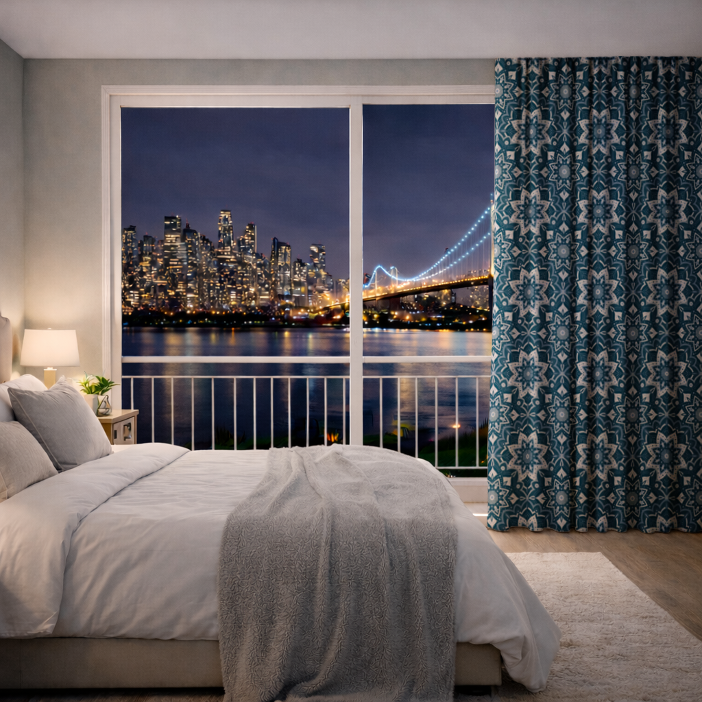 Elegant Blue Mandala Pattern Drapes