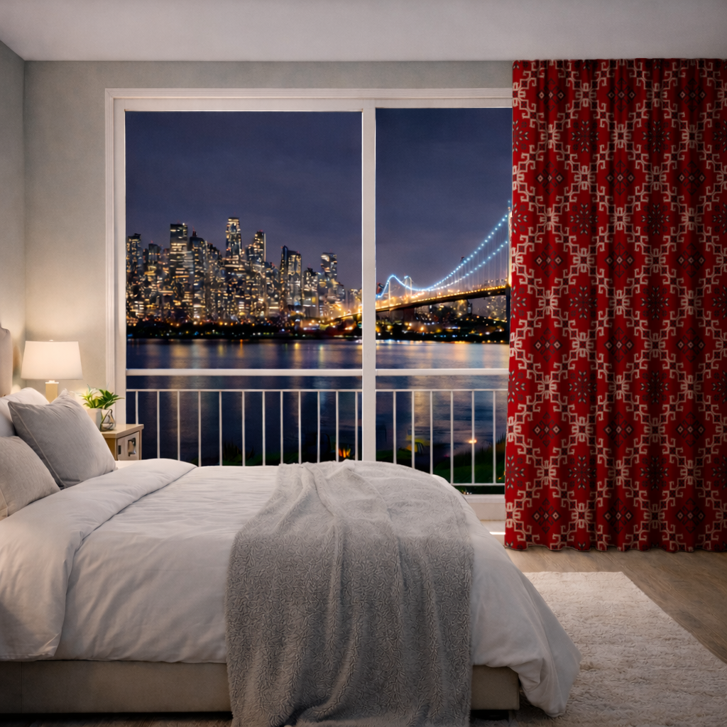 Red Ethnic Embroidery Pattern Drapes