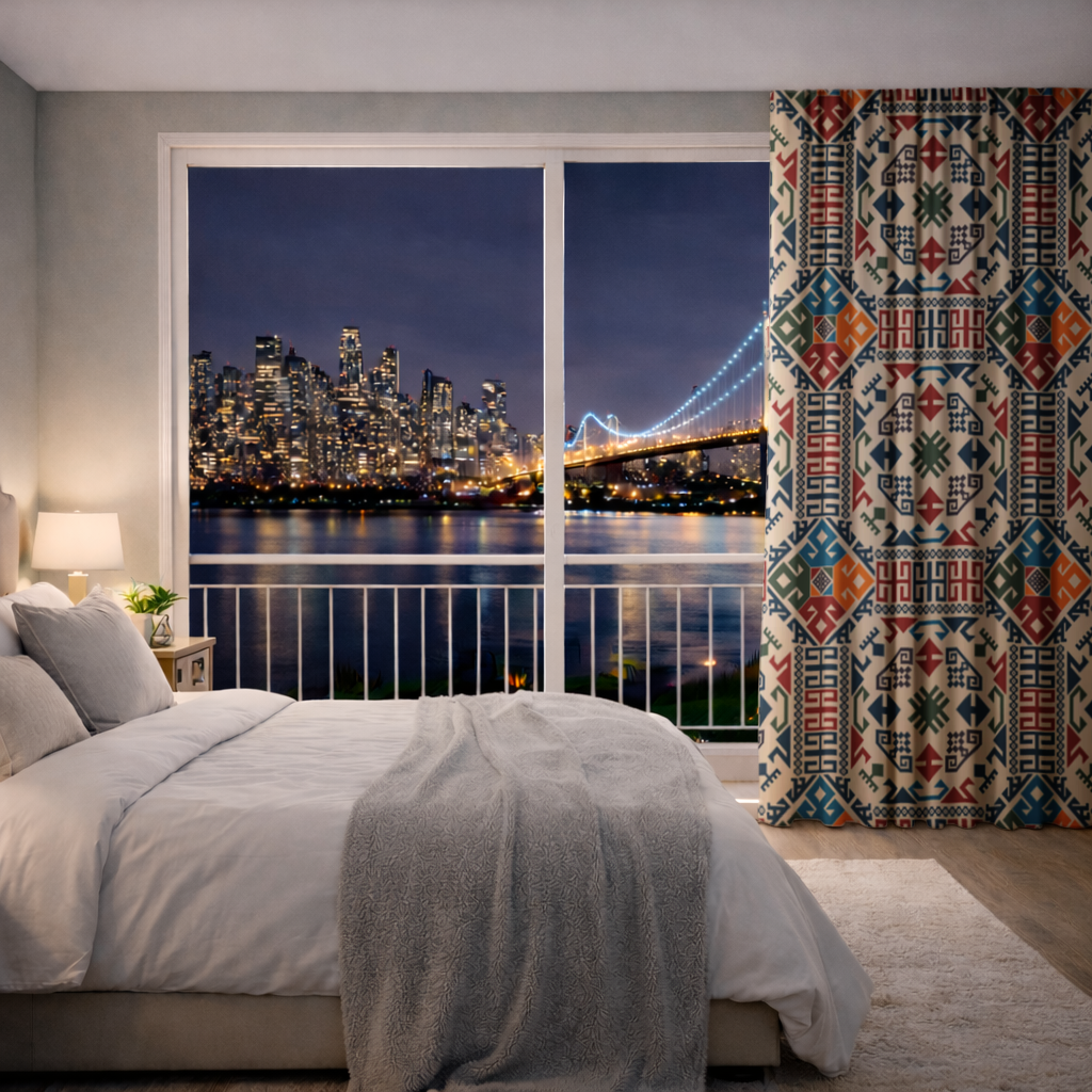 Multicolor Ethnic Geometric Motif Drapes