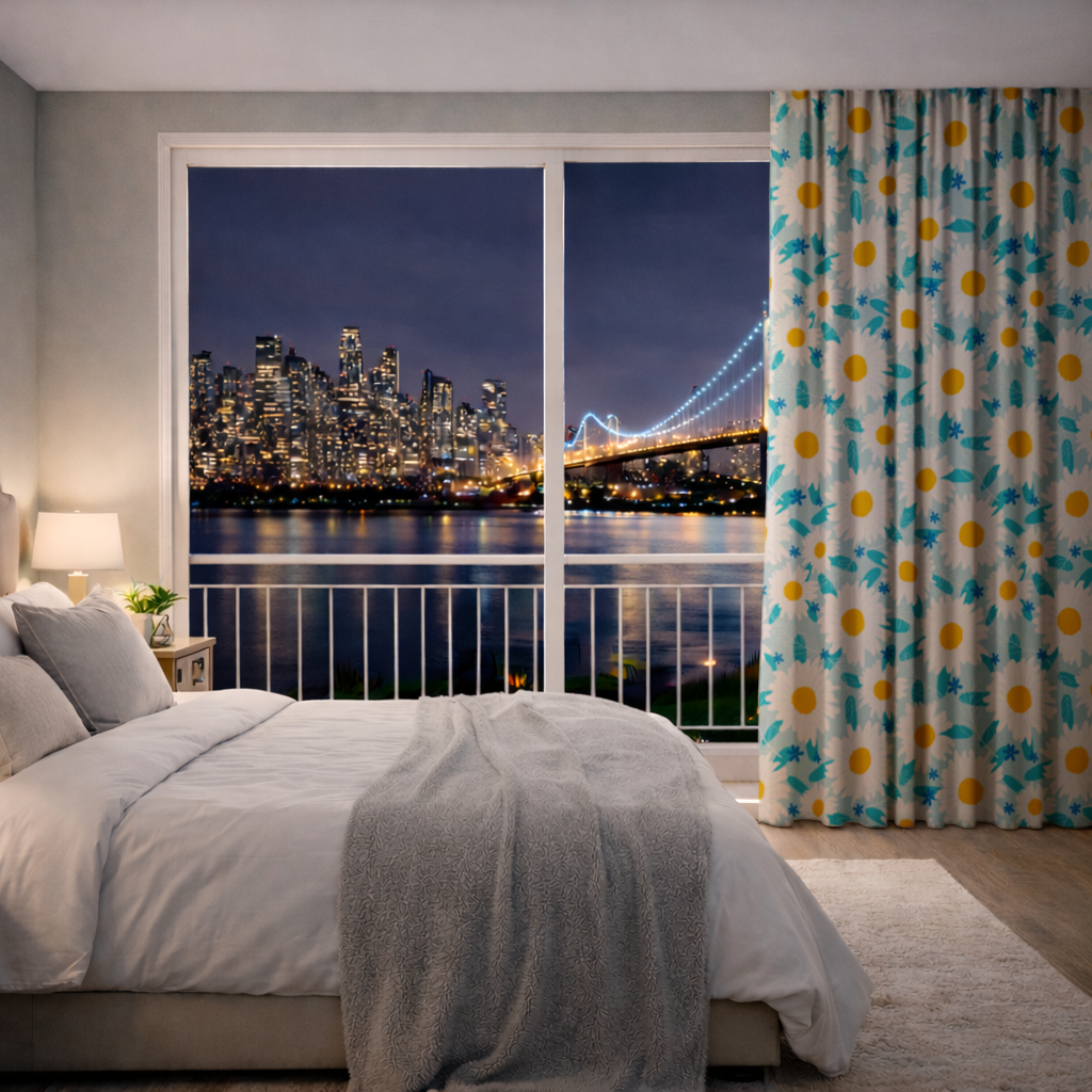 Daisy Garden and Turquoise Leaves Pattern 