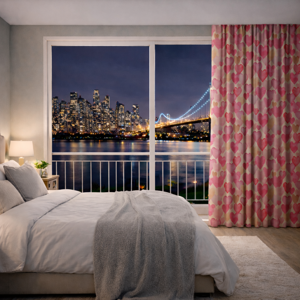 Watercolor Pink Hearts Drapes