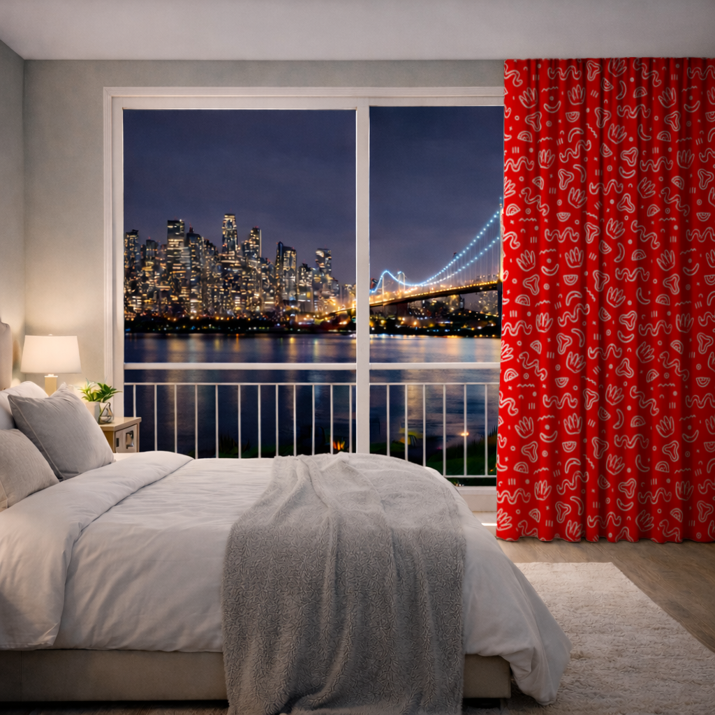 Red Abstract Doodle Drapes