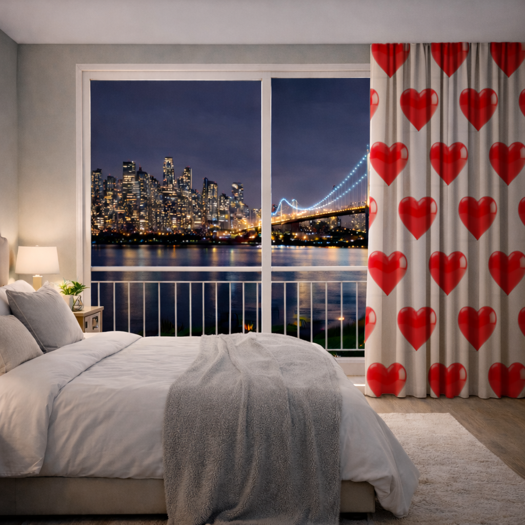Glossy Red 3D Heart Drapes