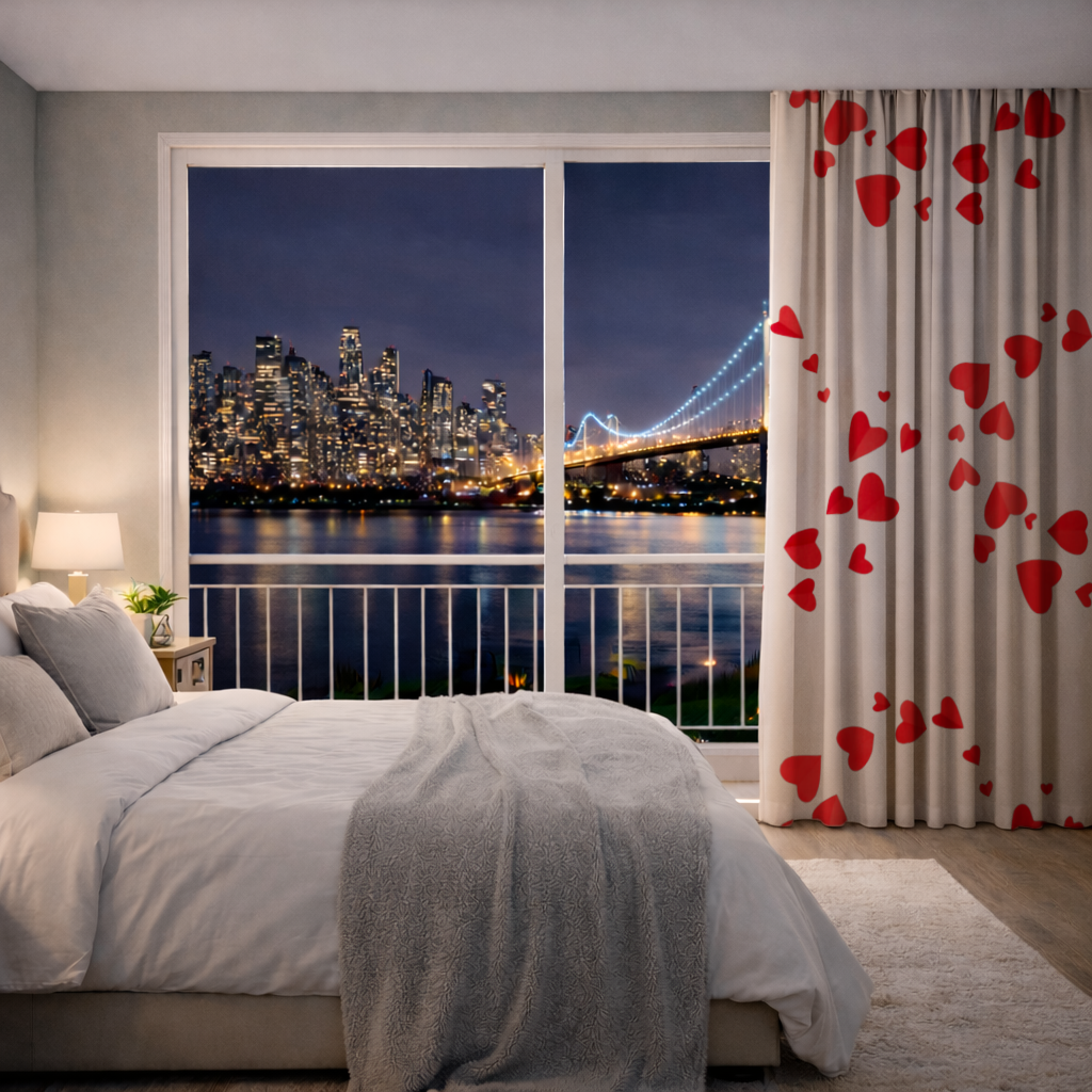 Red Hearts Frame Design Drapes