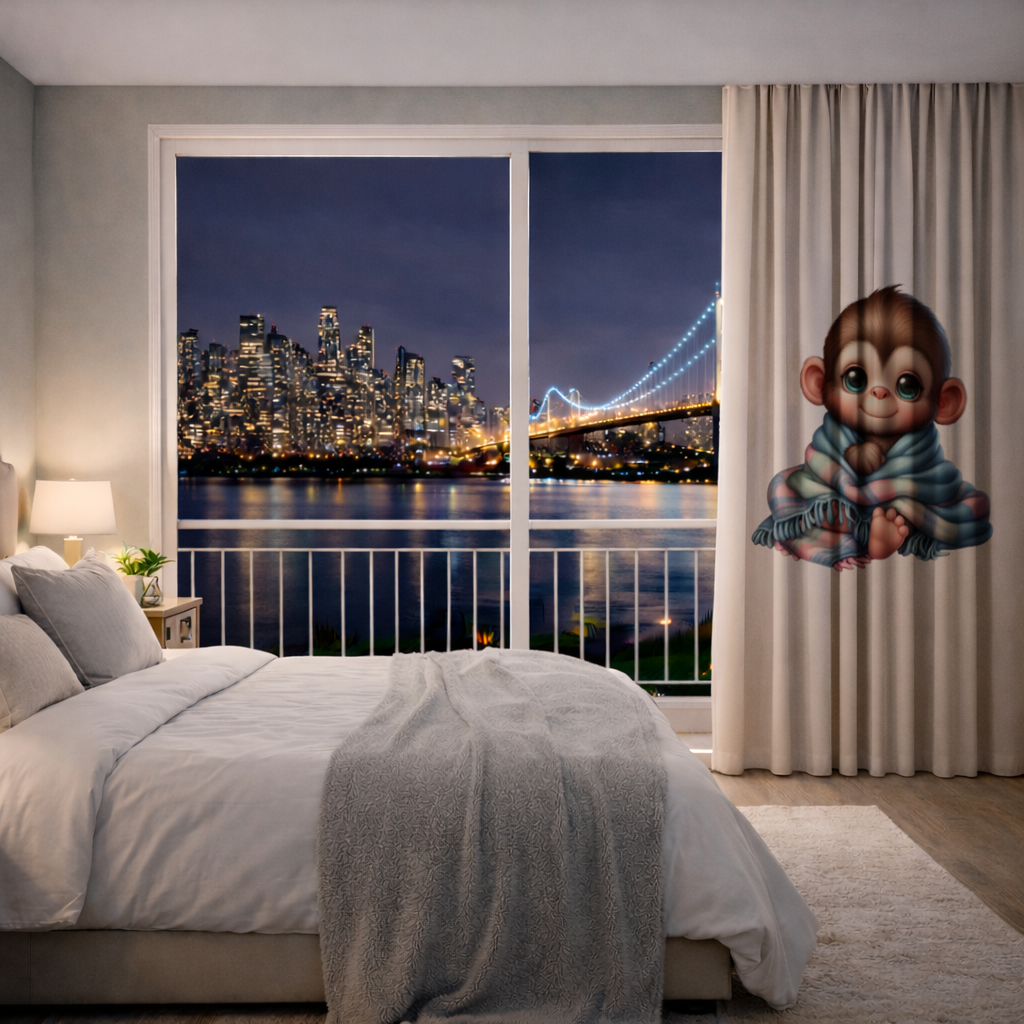 Cute Baby Monkey Wrapped in Blanket Drapes