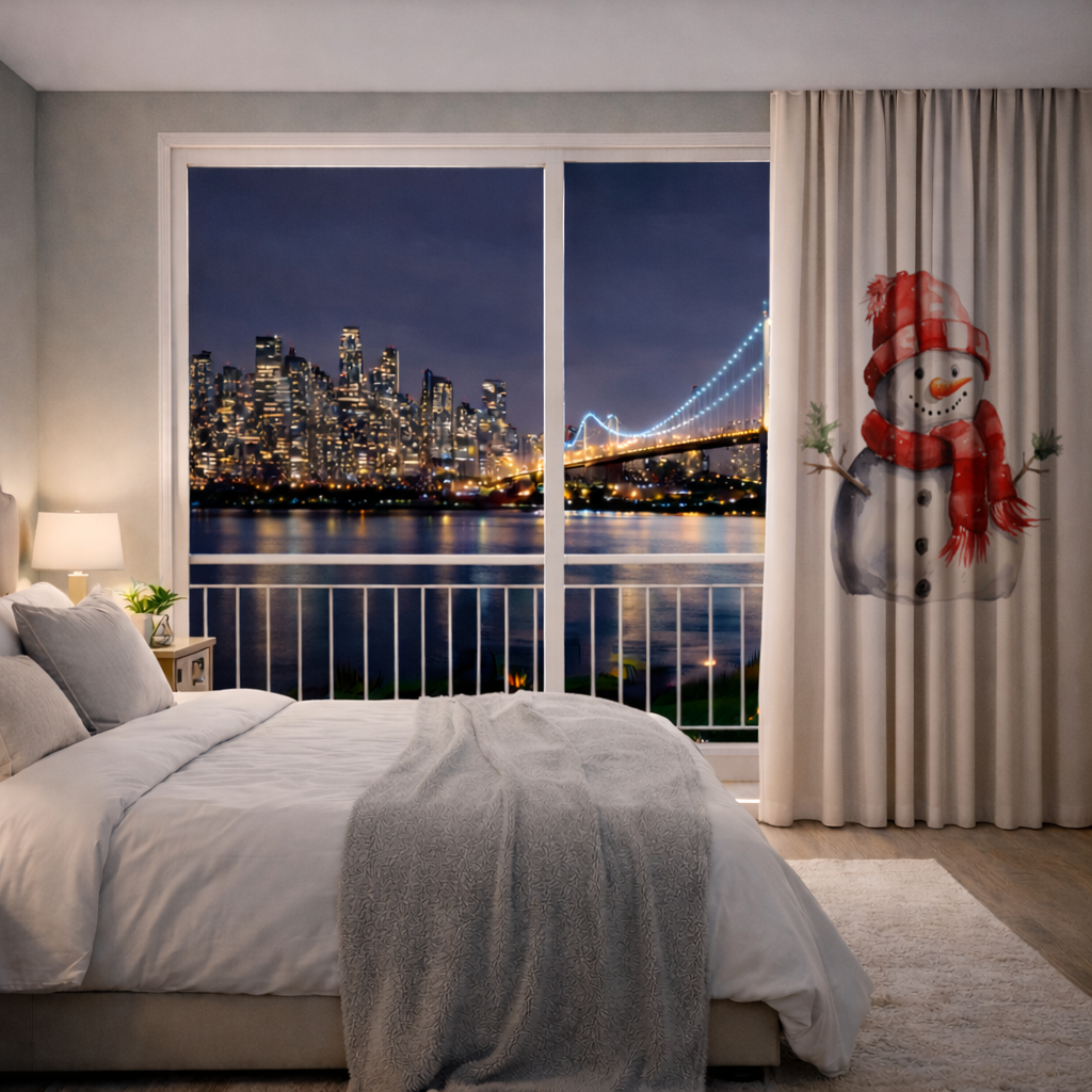 Kırmızı Atkılı Suluboya Kardan Adam Fon Perde