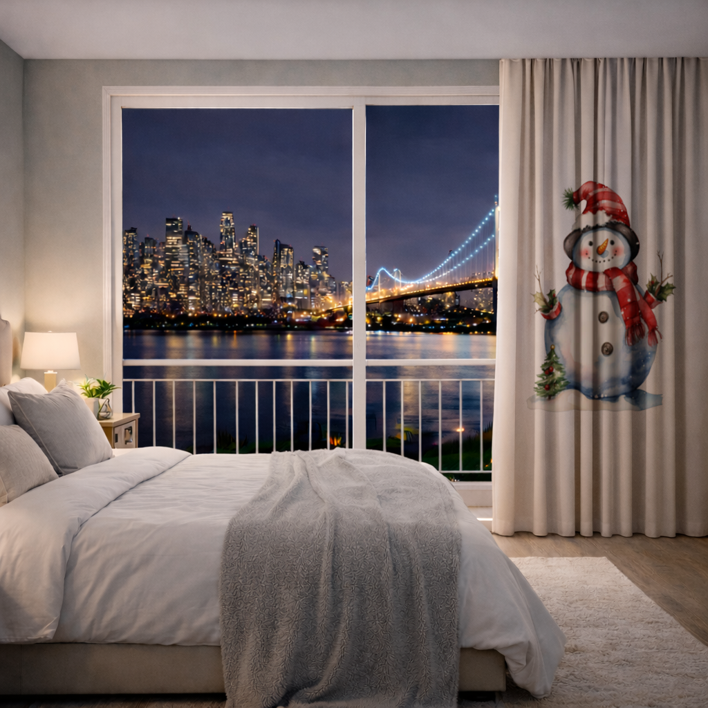 Whimsical Red Snowman Drapes