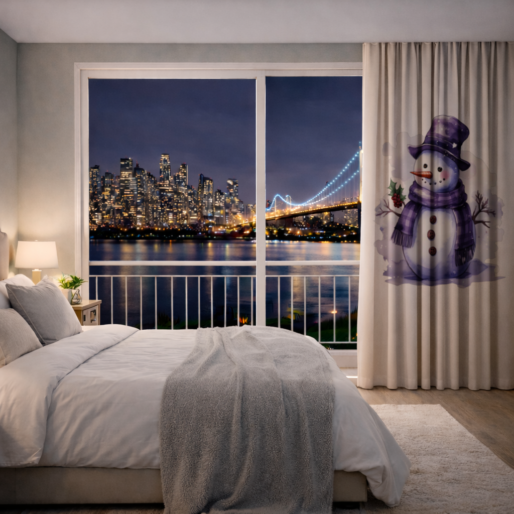 Whimsical Purple Snowman Drapes