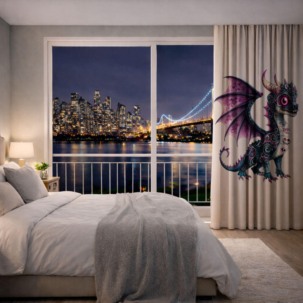 Purple Sugar Skull Dragon Drapes