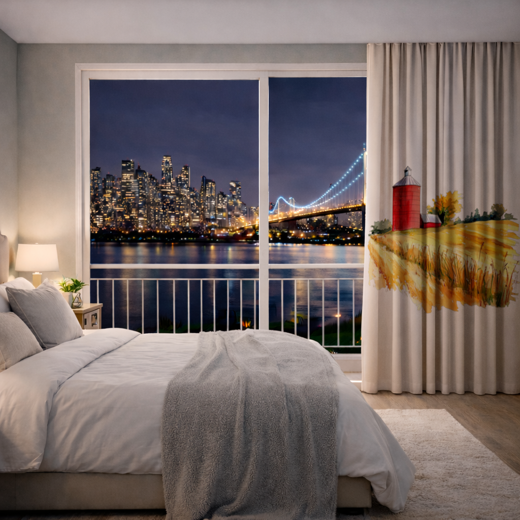 Red Farm Silo and Golden Wheat Field Drapes