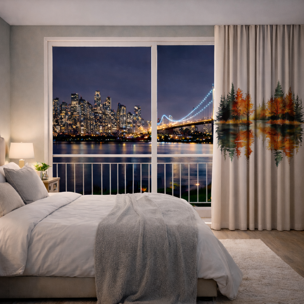 Autumn Forest Lake Reflection Drapes