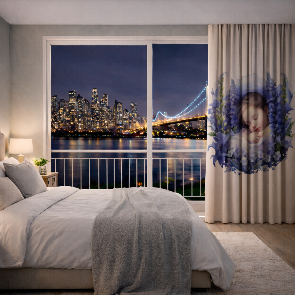 Sleeping Baby Blue Larkspur Drapes