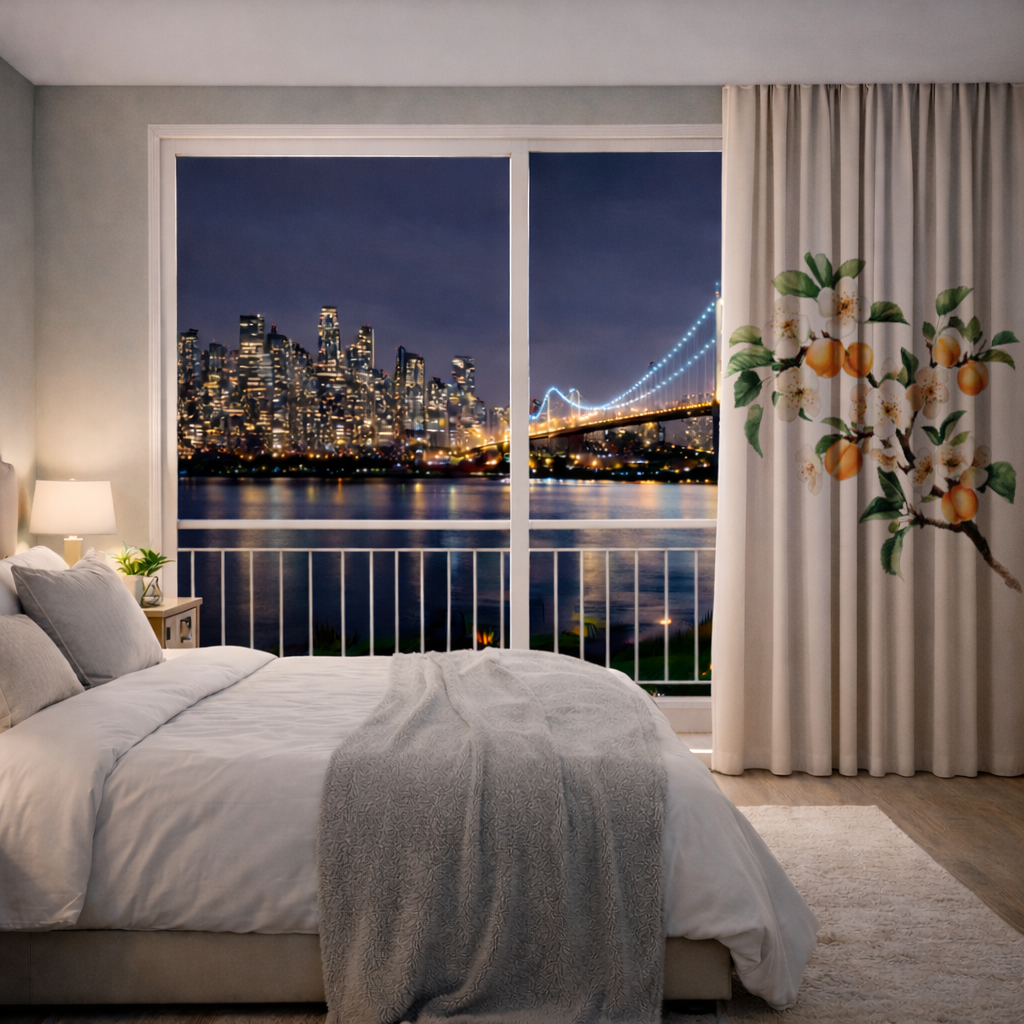 Watercolor Apricot Blossom Branch Drapes