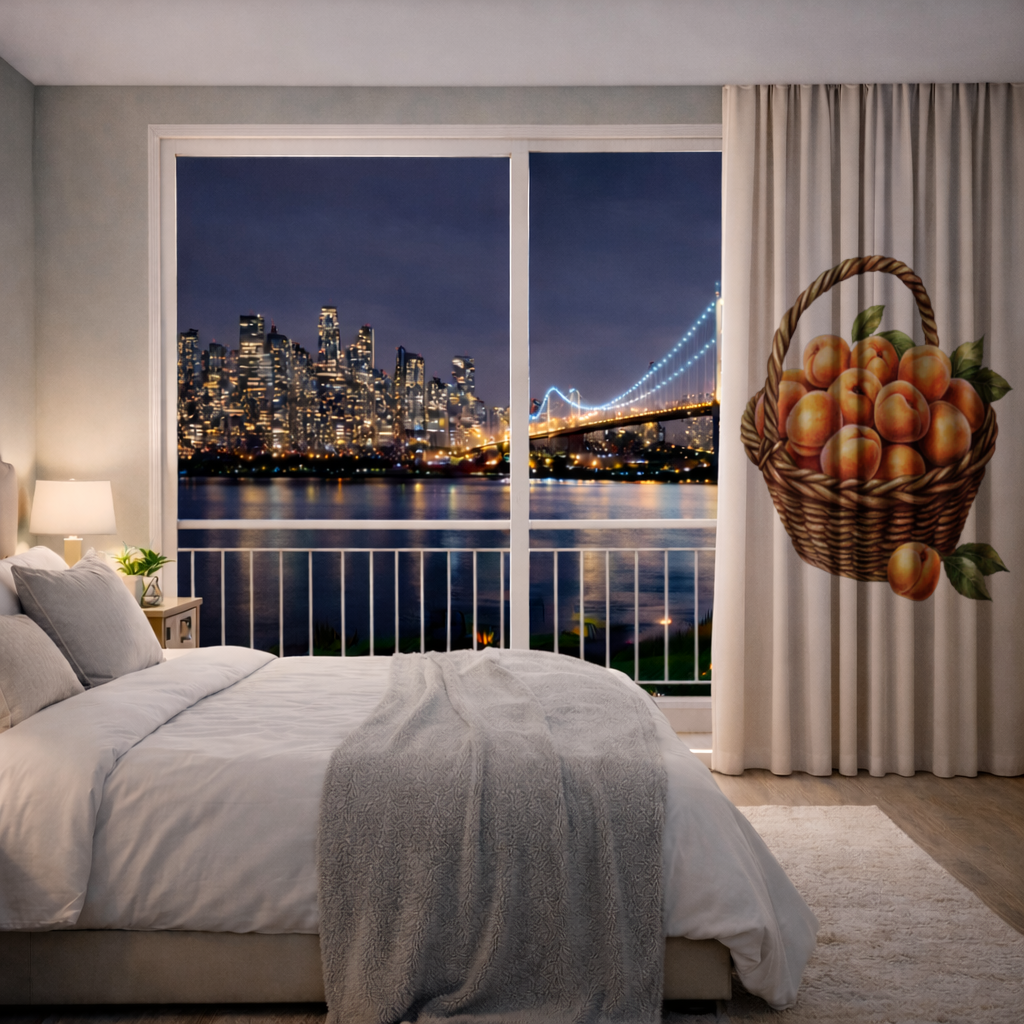 Fresh Peaches in Wicker Basket Drapes