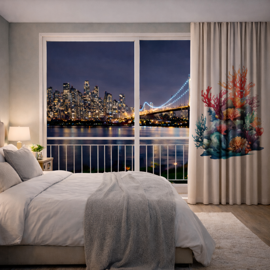 Vibrant Watercolor Coral Reef Scene Drapes