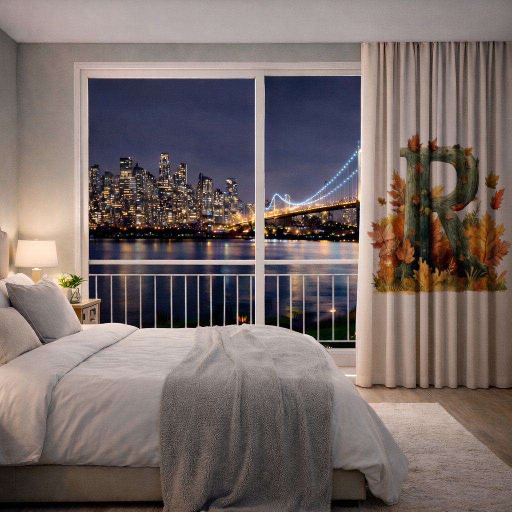 Autumn Letter R with Fall Leaves Drapes