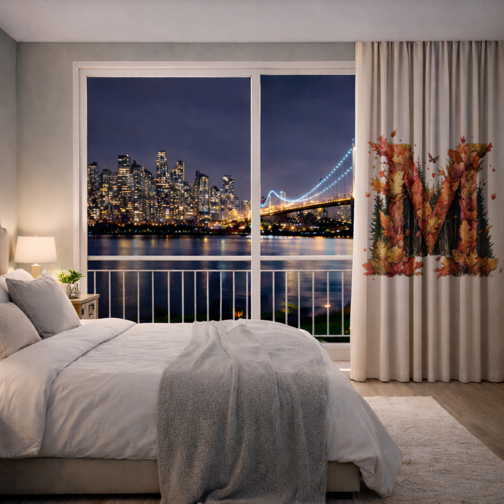 Autumn Letter M With Fall Leaves Drapes