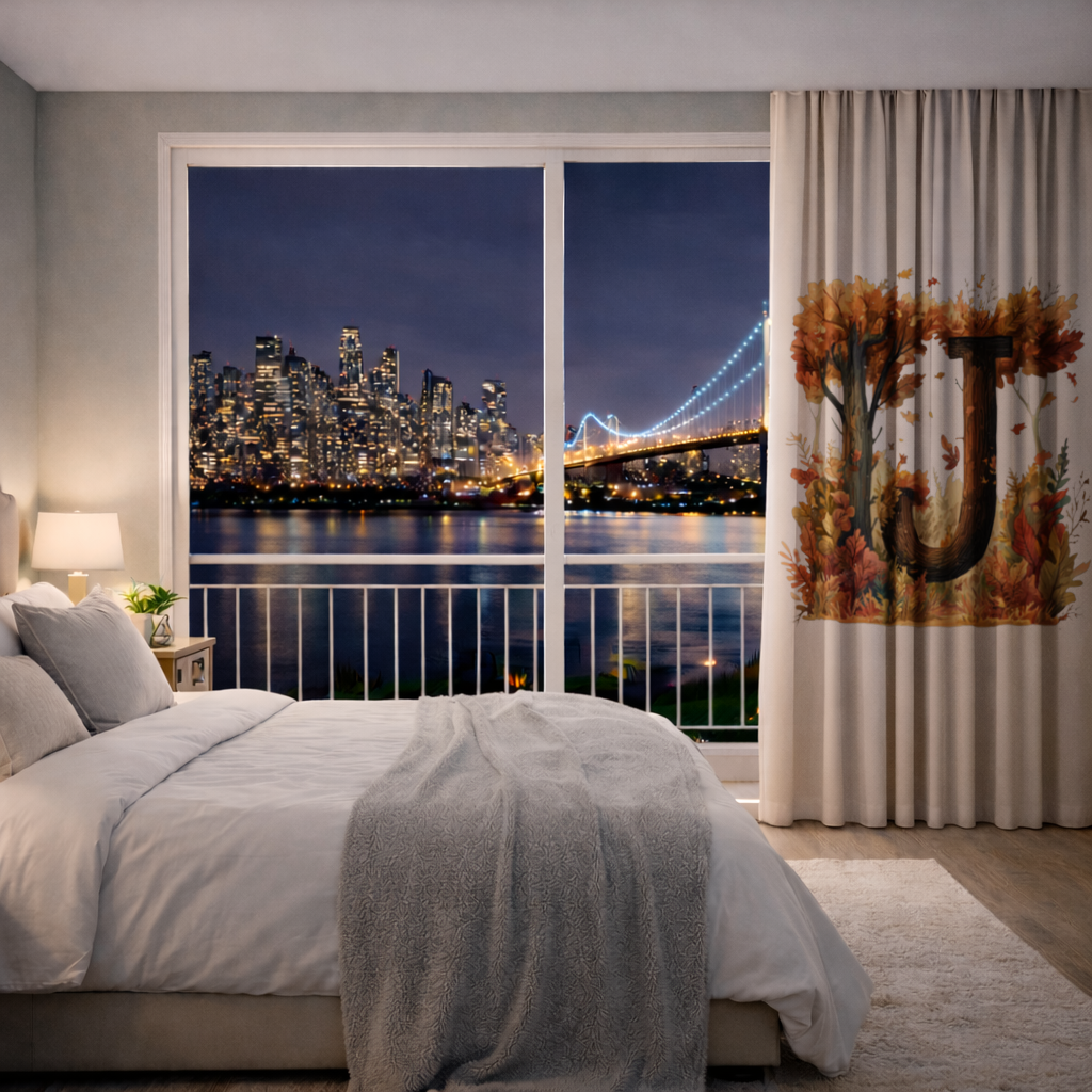 Fall Leaves Wooden Letter J Drapes