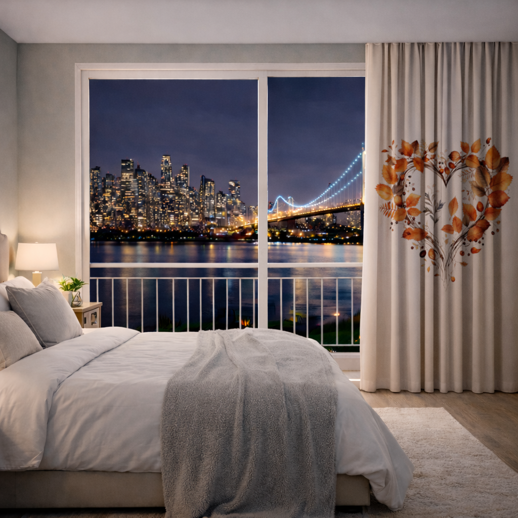 Orange Autumn Leaves Heart Drapes