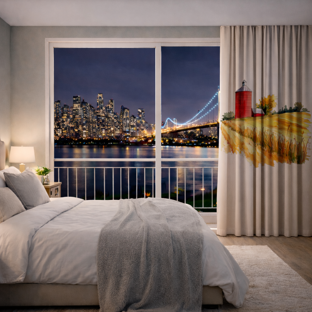 Kırmızı Silo ve Altın Buğday Tarlası Fon Perde