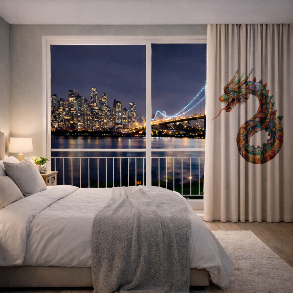 Colorful Mosaic Chinese Dragon Drapes