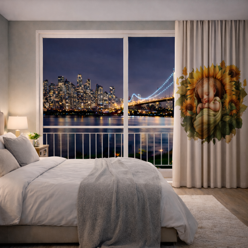 Sleeping Baby in Sunflower Drapes