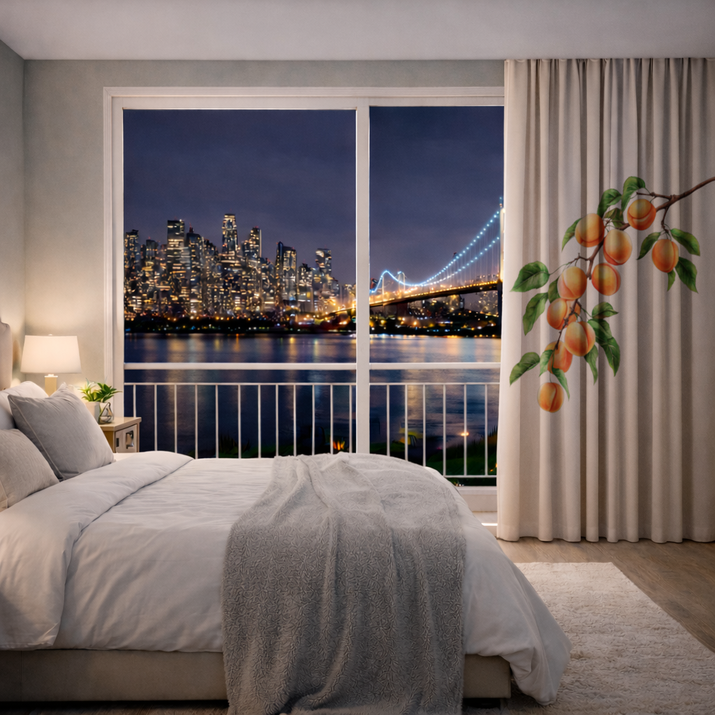 Ripe Orange Apricot Fruit Branch Drapes