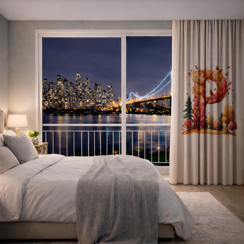 Turuncu Yapraklı Orman Kuşu P Harfi Fon Perde