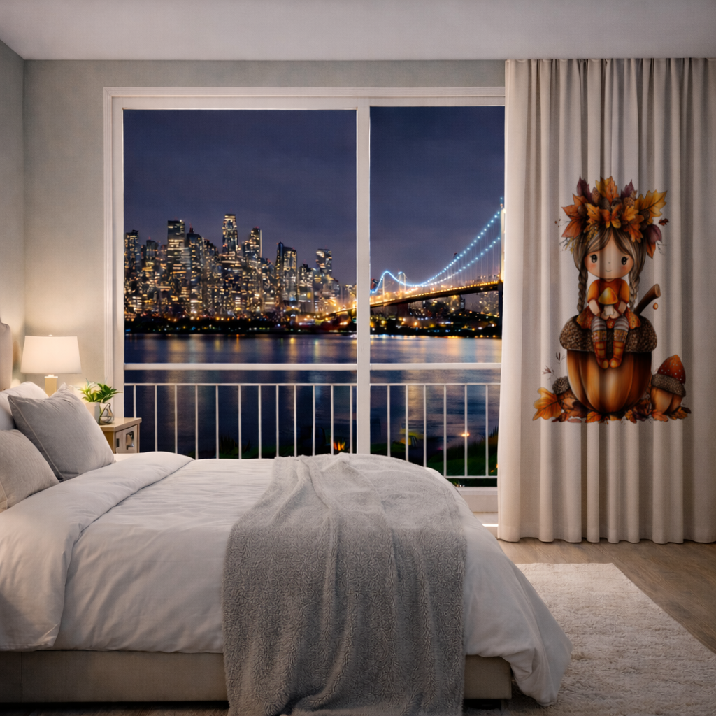 Autumn Acorn Mushroom Girl Drapes