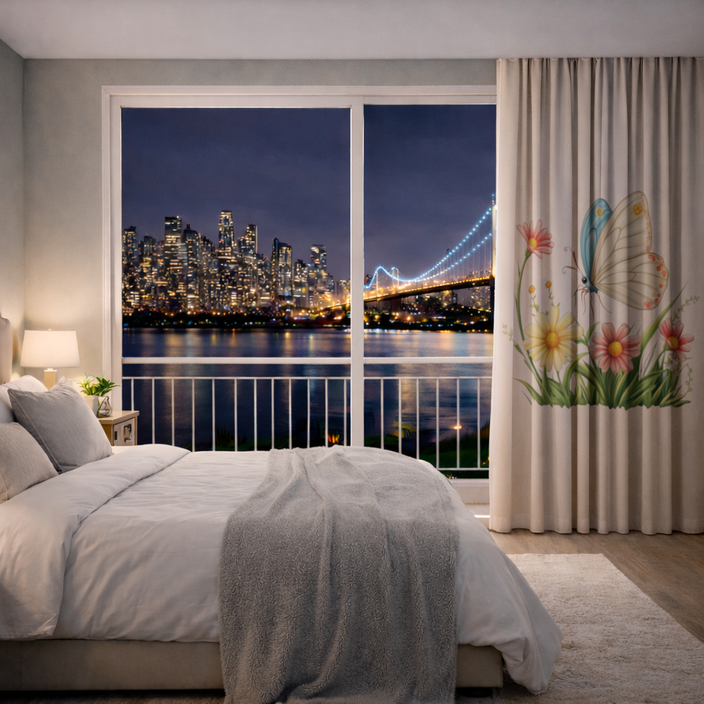 Pastel Kelebek ve Kır Çiçekleri Bahçesi Fon Perde