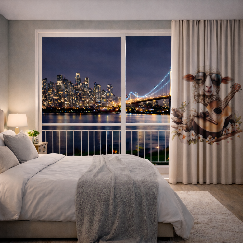 Ukulele Çalan Havalı Gözlüklü Koyun Fon Perde