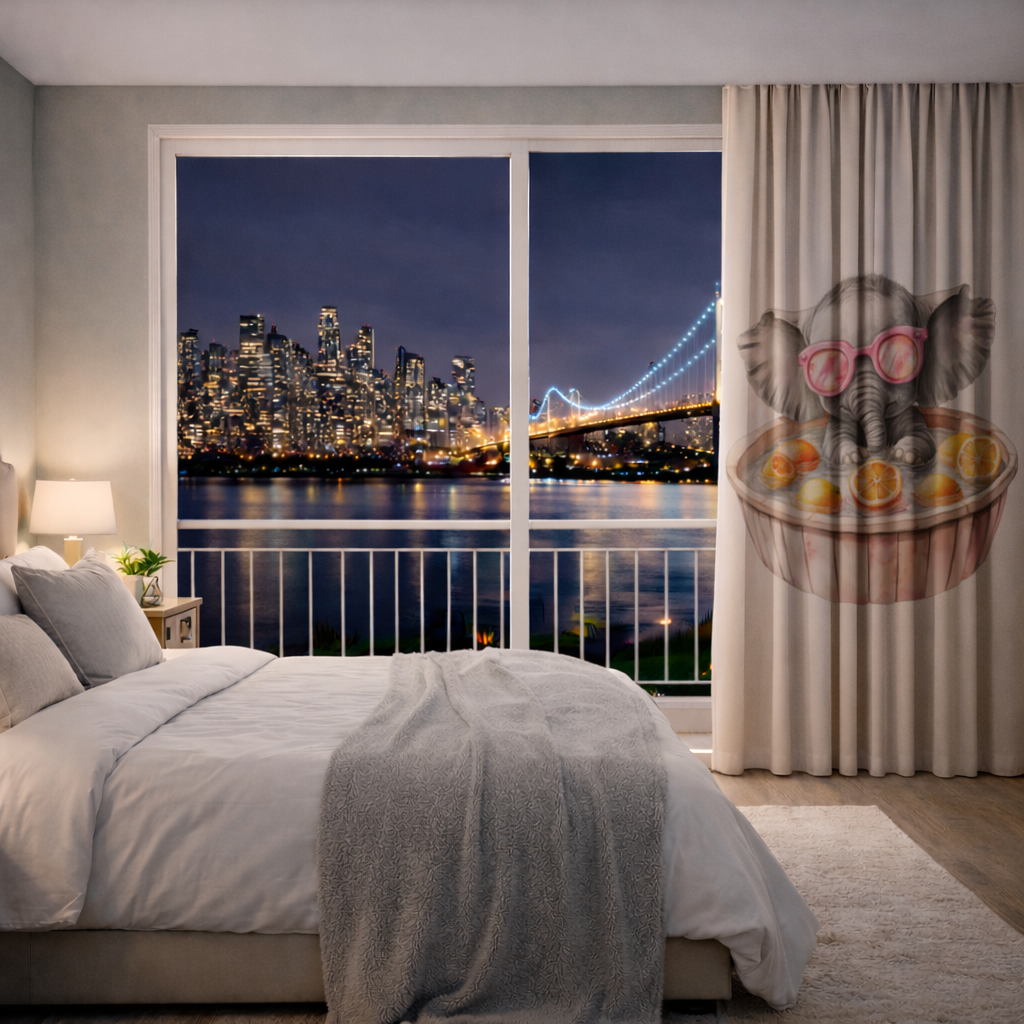 Baby Elephant in Pink Sunglasses Citrus Bath Drapes